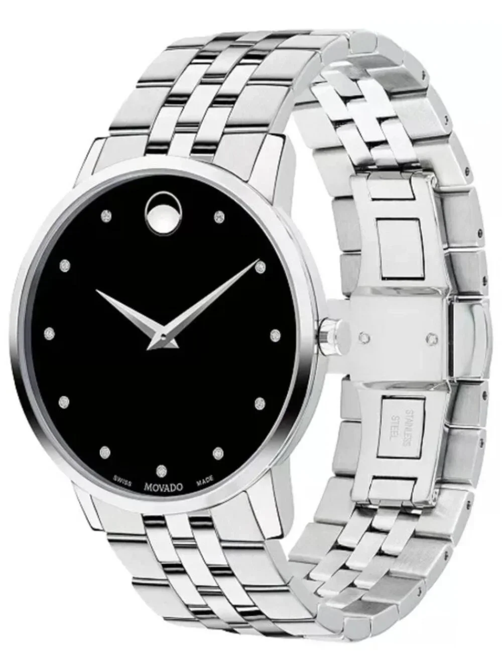 Movado Museum Classic Black Dial Mens Watch 0607201 Stainless Steel Swiss Made